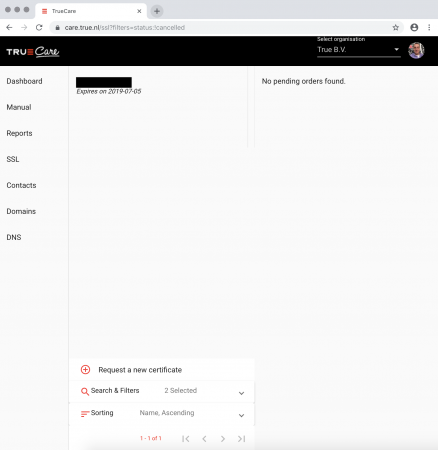 TrueCare vernieuwd DNS SSL keuzescherm