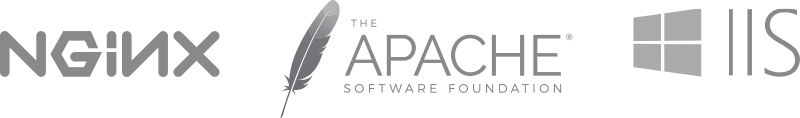 Webserver software logo's: Nginx, Apache en Internet Information Services