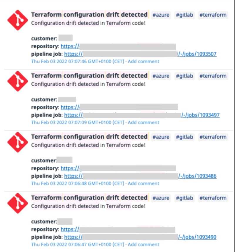 Infrastructure drift check monitoring